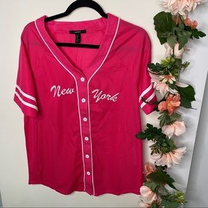NWOT Forever 21 hot pink Jersey NEW YORK M